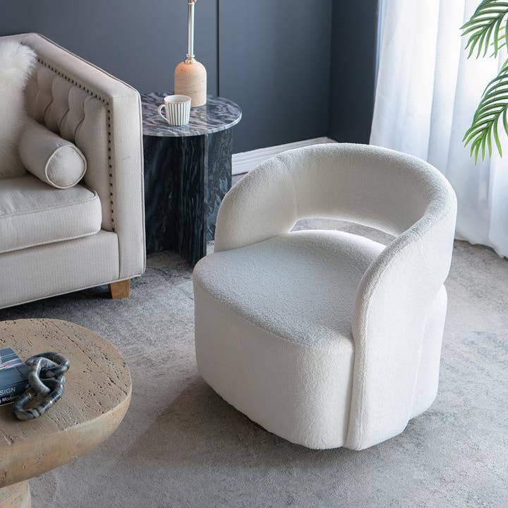 A&B Home Group Inc. - Wholesale Chair - 26.5x29.5x29.5" Cream Swivel Barrel Chair with Raised Back4