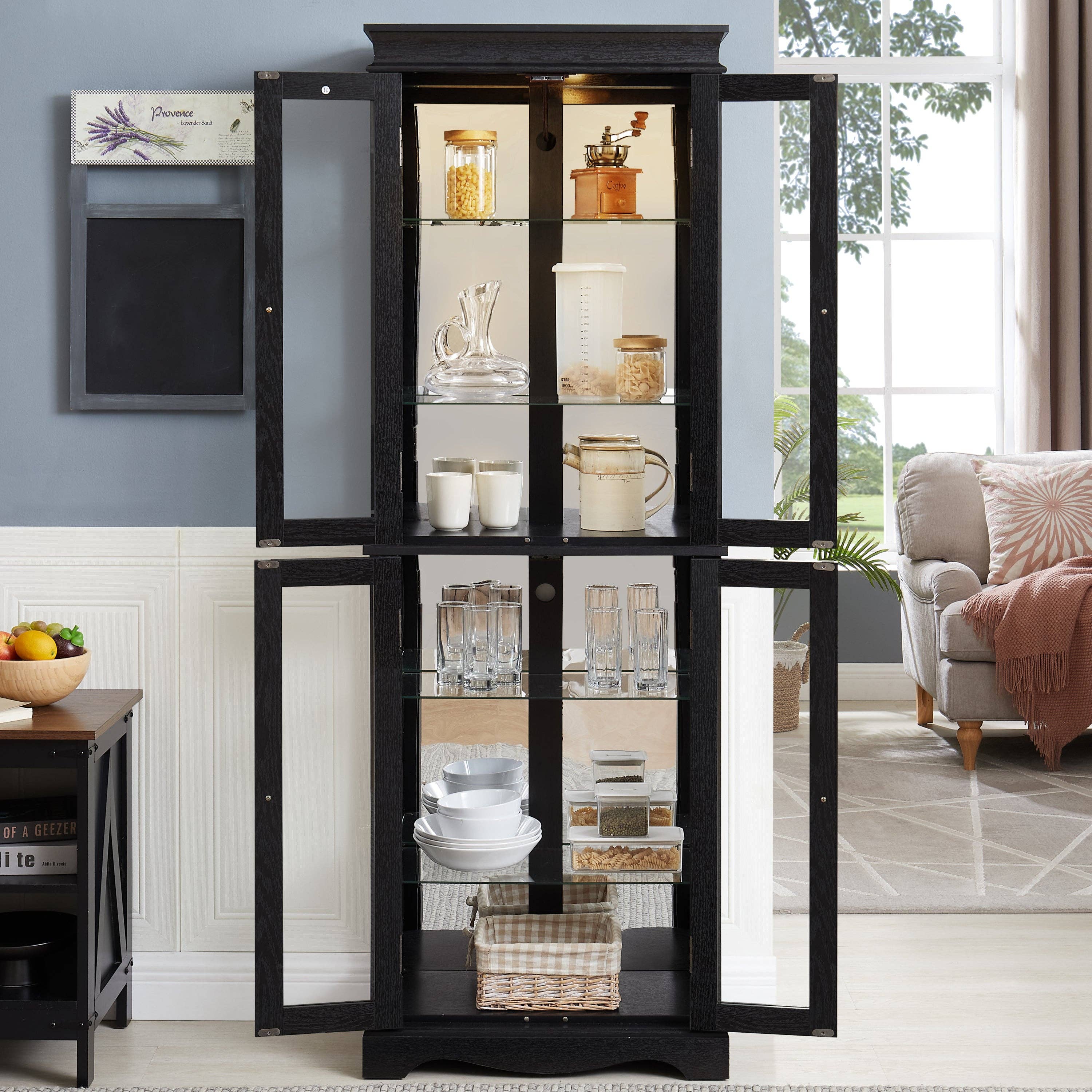 39F Inc. - Wholesale Cabinet - Lighted 6-Tier Glass Curio Display Cabinet with Wood Frame14