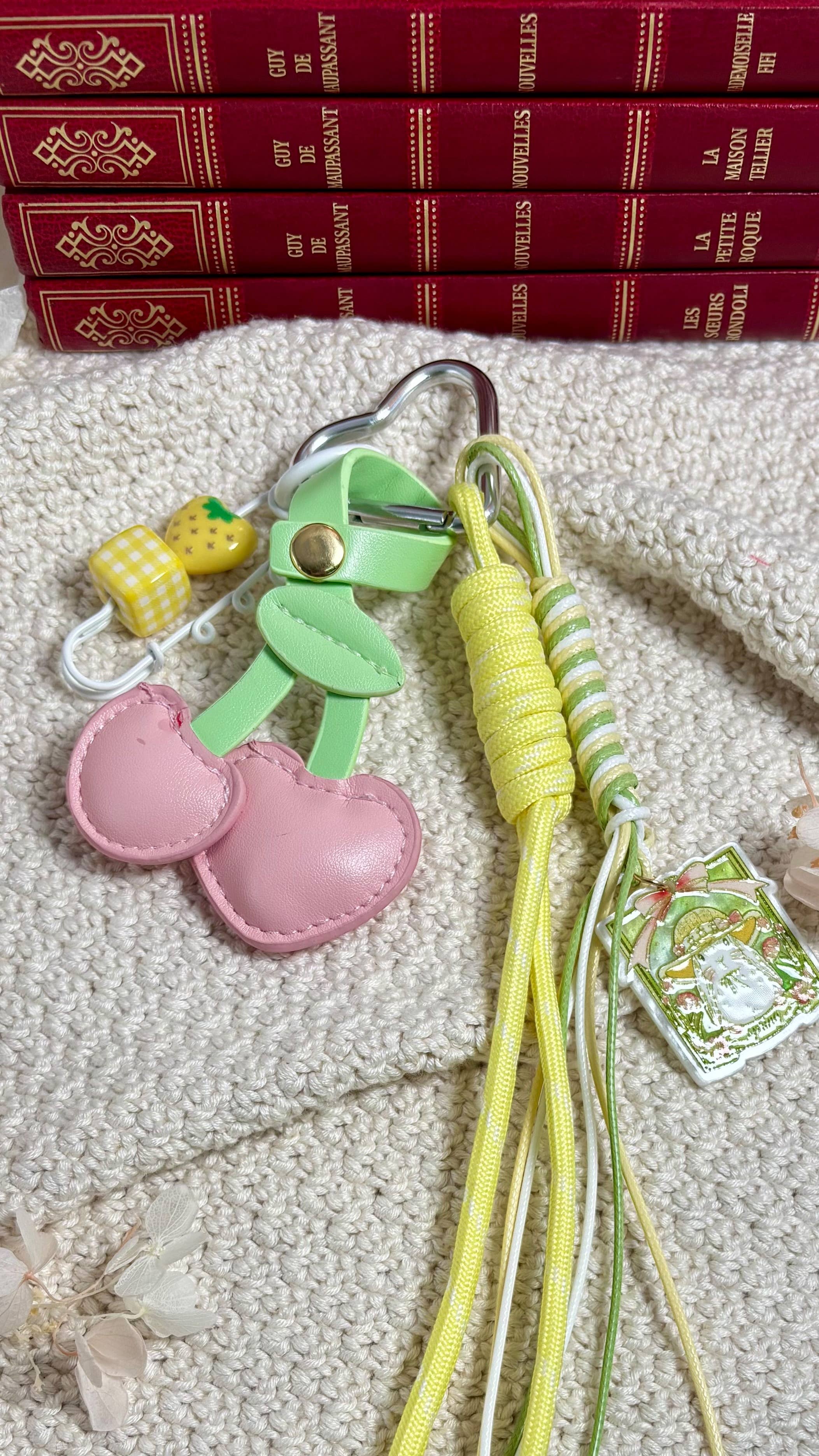 Yellow Bag charm and keychain Cerises PC28 for wholesale on Faire1