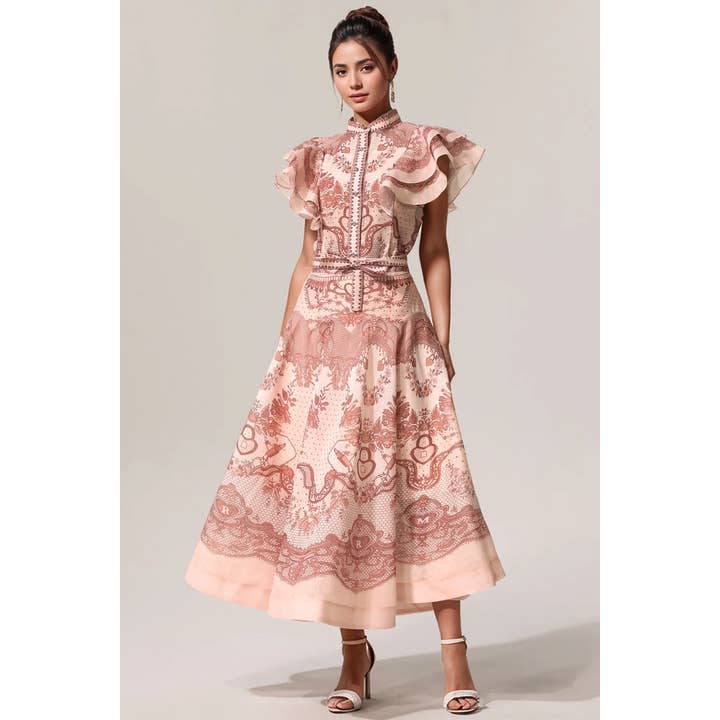 Productseeker - Wholesale Top & Skirt Set - Women's - DR490Y Chic Ruffled Sleeveless Top and A-Line Long Skirt Set