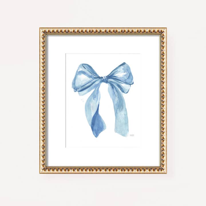 Watercolor Blue Bow Wall Art Print by Michelle Mospens for wholesale by Michelle Mospens