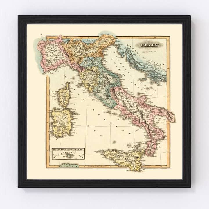 Vintage Map of Italy 1823 for wholesale by Ted's Vintage Art