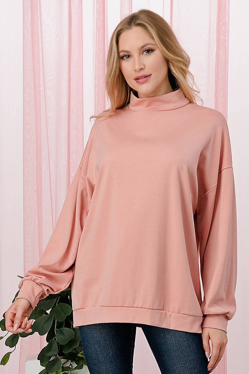 Tres Bien, Inc - Wholesale Sweatshirt - Women's - MOCKNECK, L/S SWEATER BRANDY TOP3