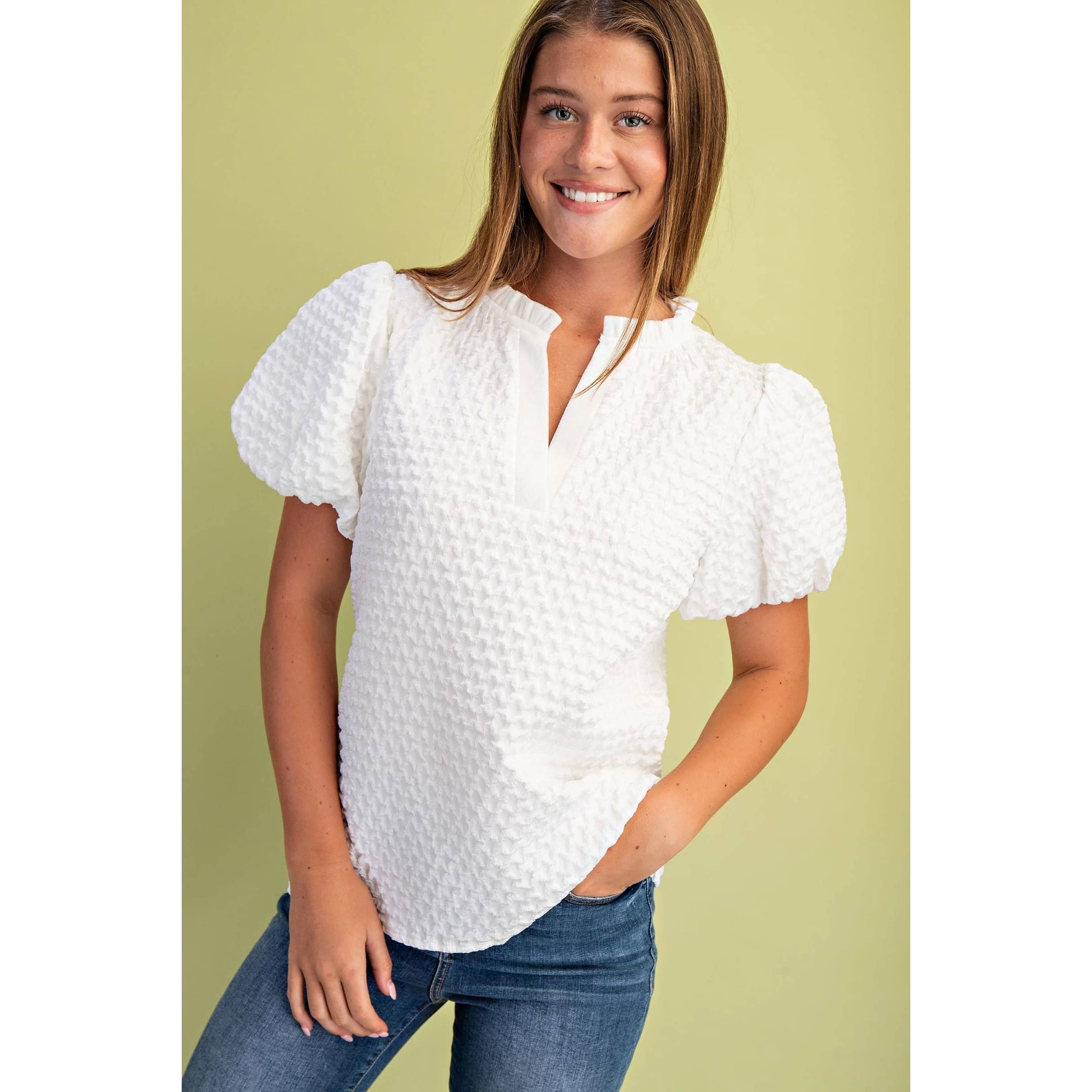 STYLE USA - Wholesale Tunic - Women's - NEW Textured Puff Sleeve Top15