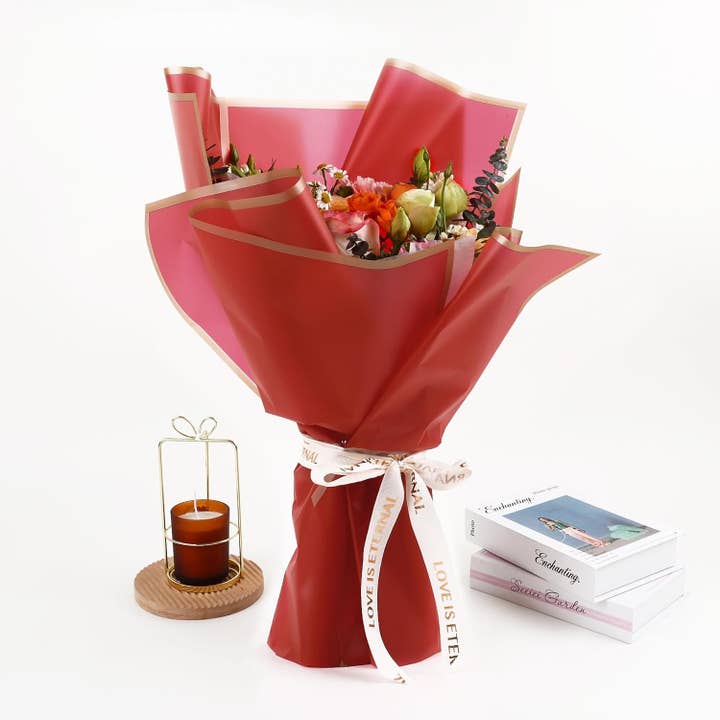 LA Ribbons Wholesale - Wholesale Flat Wrap - 58x58cm Matte Floral Sheets with Gold Edge | Red | 50-pcs Bag
4