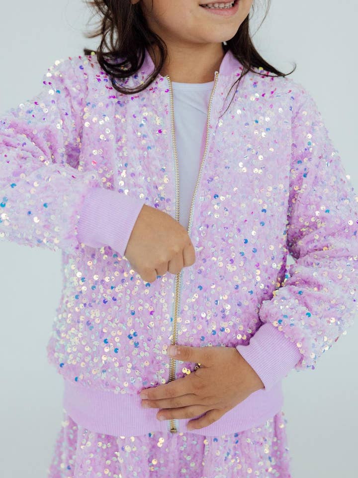 Chaqueta de lentejuelas de terciopelo lila para venta al por mayor de Mila & Rose