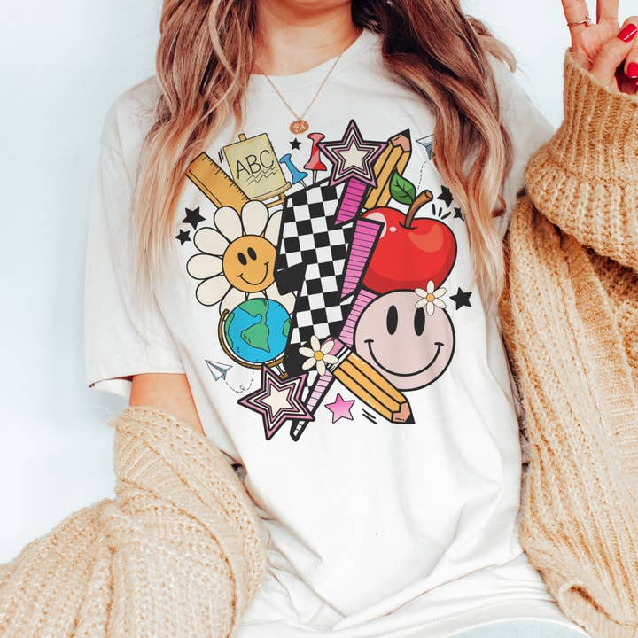 School Supplies collage Vintage Graphic Tee for wholesale by Par.tees by Party On!