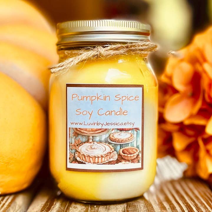 Handmade Pumpkin Spice Soy Candle in Amber Glass #4 for wholesale by LuvinbyJessica.etsy.com