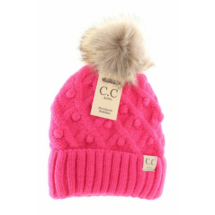 C.C Beanie - Wholesale Beanie - Kids - Kids' C.C Bobble Knit Beanie with Faux Fur Pom5