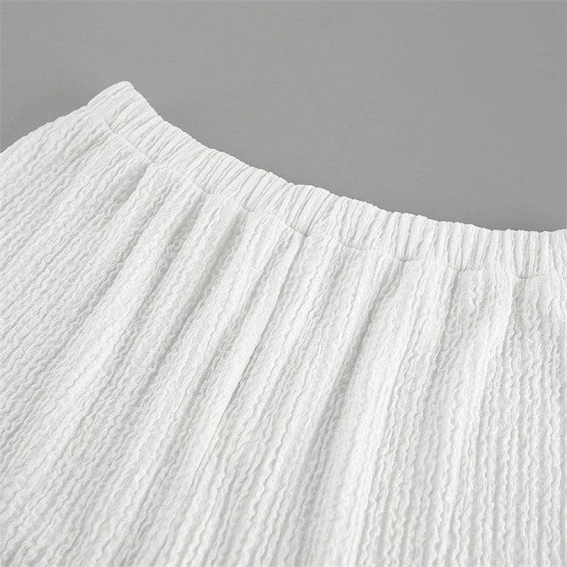 WHITE Bubble Texture Sleeveless Tie Waist Vest Hotpants Set for wholesale on Faire7
