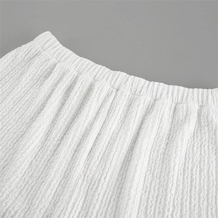 WHITE Bubble Texture Sleeveless Tie Waist Vest Hotpants Set for wholesale on Faire7