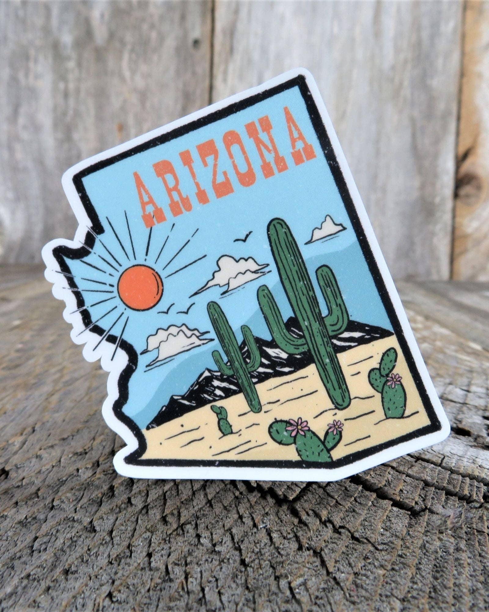 Kirk's Krafts - Wholesale Sticker - Arizona State Shaped Sticker Retro Decal Cactus Full Color Waterproof Travel Souvenir Car Water Bottle Laptop6