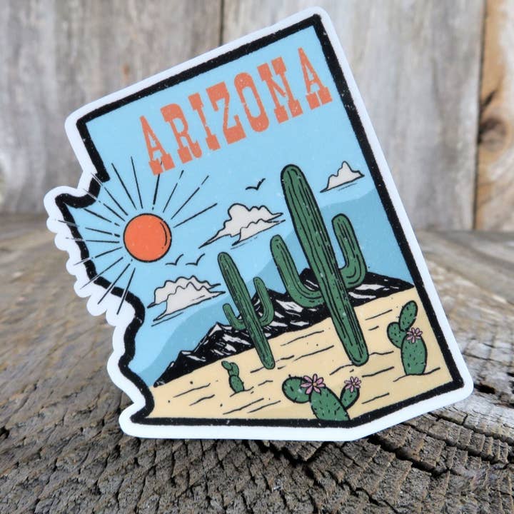 Kirk's Krafts - Wholesale Sticker - Arizona State Shaped Sticker Retro Decal Cactus Full Color Waterproof Travel Souvenir Car Water Bottle Laptop6