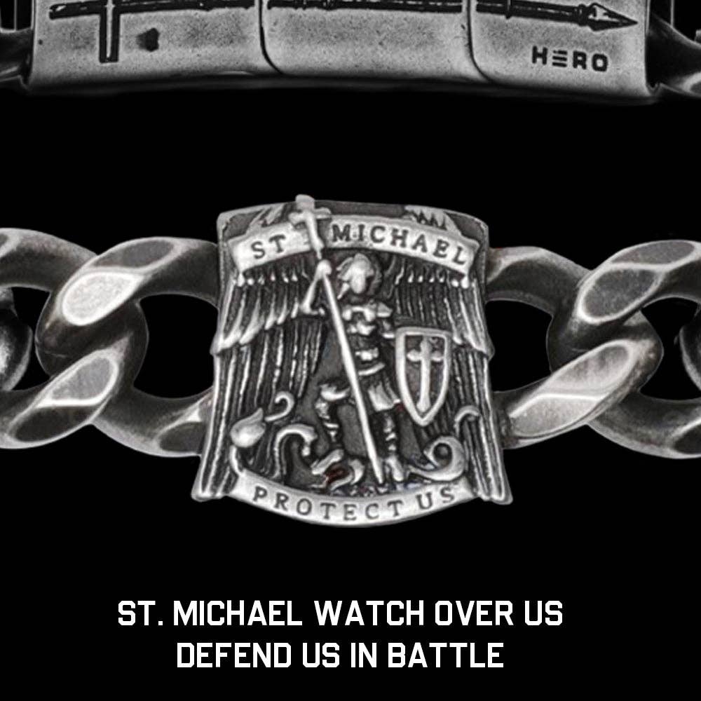 The Hero Company - Wholesale Charm/Dangle Bracelet - St. Michael's 'Protect Us' Cuban Link Bracelet: Helps Pair Veterans With A Service Dog Or Shelter Dog -Faire1