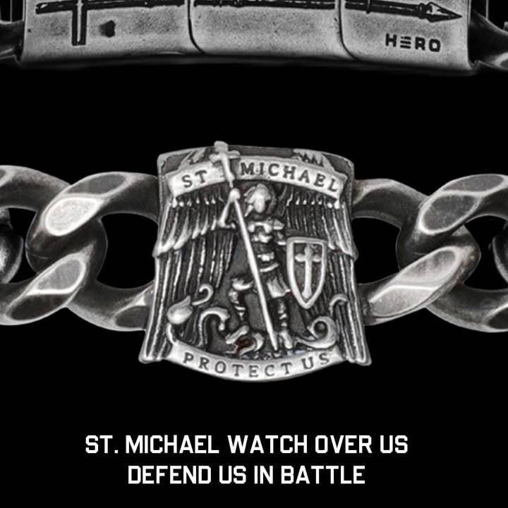 The Hero Company - Wholesale Charm/Dangle Bracelet - St. Michael's 'Protect Us' Cuban Link Bracelet: Helps Pair Veterans With A Service Dog Or Shelter Dog -Faire1