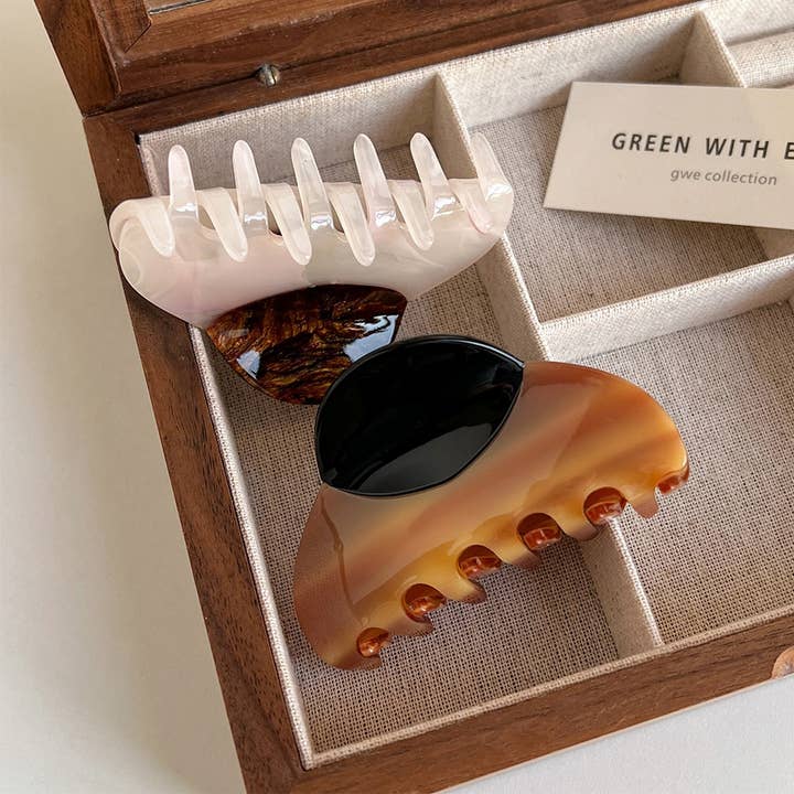 ACCITY - Wholesale Hair Clip - Women's - Large Hair Claw 3 Inch, Wood Print Acetate Clip_CWAHA26304