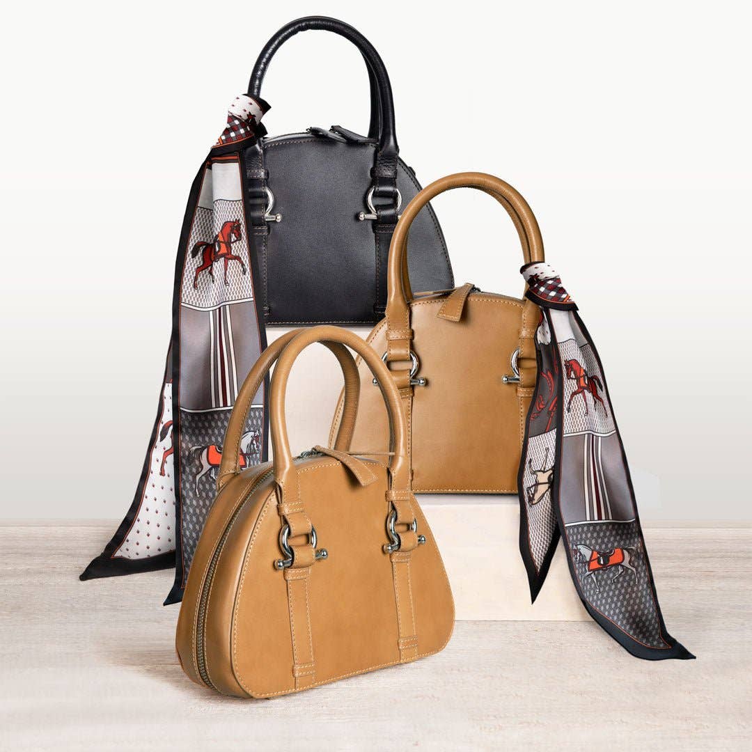 URBAN-EQUESTRIAN - Wholesale Top Handle Bag - Women's - Kella - Horse Bit Vanity Luxury Leather handbag in Caramel9