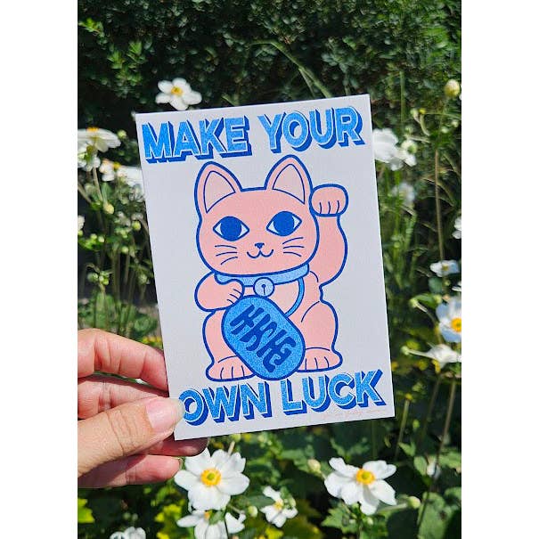 Studio Inktvis – Engroshandel Opmuntringskort – RISO-kort med heldig kat Maneki Neko: Skab din egen lykke1