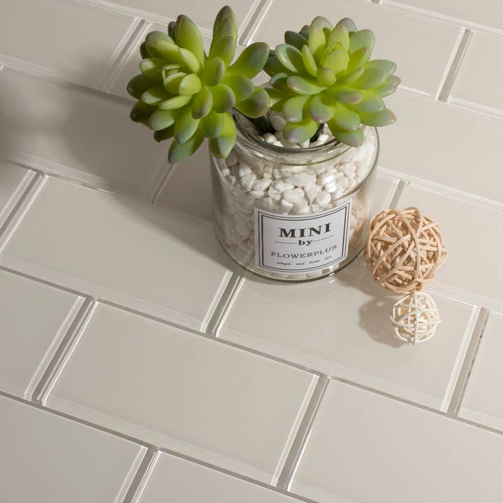 WS Tiles - Wholesale Wall Tile - 3" x 6" Glass Mosaic Subway Tile, Backsplash for Kitchen and Bathroom - 5 Square Feet Per Carton - Ivory1