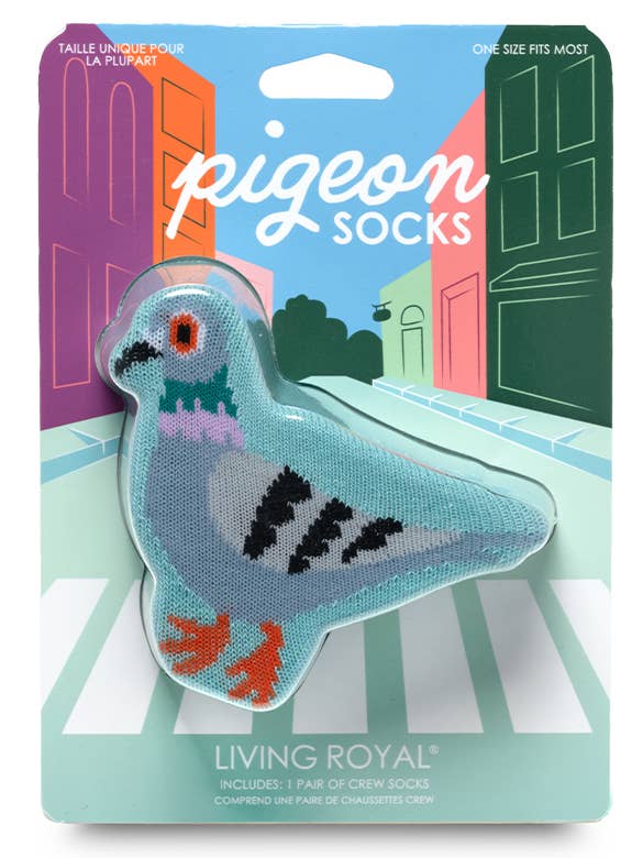 3D Packaged Crew Socks - City Pigeon - Sky Blue for wholesale by Living Royal
