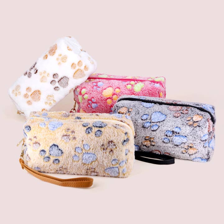Paw Patterned Faux Fur Wristlet Pouch Bag for wholesale by Sensibling Corp.