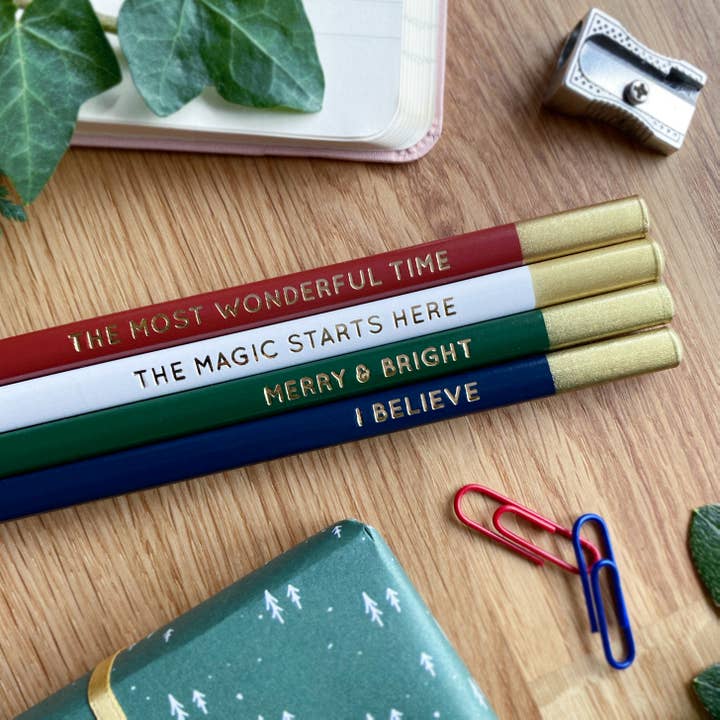 Clara and Macy - Wholesale Pencil - Set Of Two 'Merry And Bright' Christmas Pencils