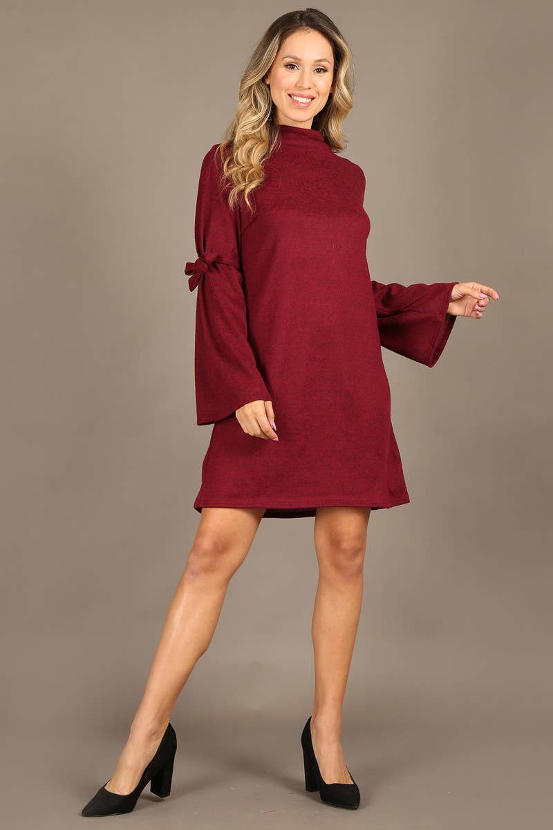 Bella Berry USA - Wholesale Dress - Women's - Solid A-line dress with a mock neckline0