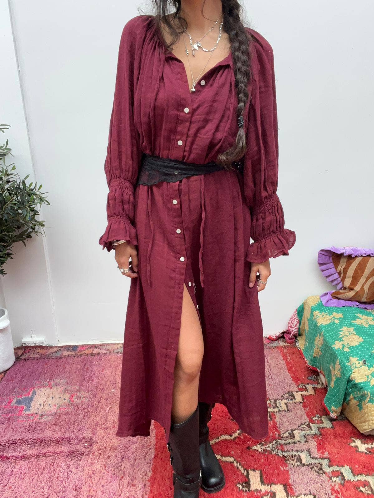 ToutVintage - Wholesale Dress - Women's - Katoenen maxi-jurk Bordeaux