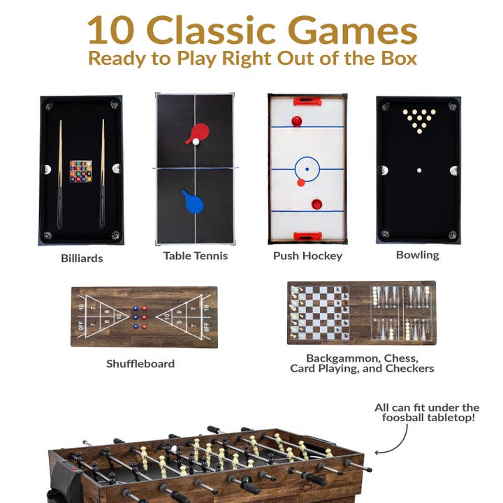 Sunnydaze Decor - Wholesale Sports & Outdoor - 10-in-1 Game Table with Billiards/Foosball - Wood Stain2