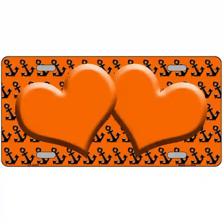 Orange Black Anchor Orange Heart Center License Plate for wholesale by Smart Blonde
