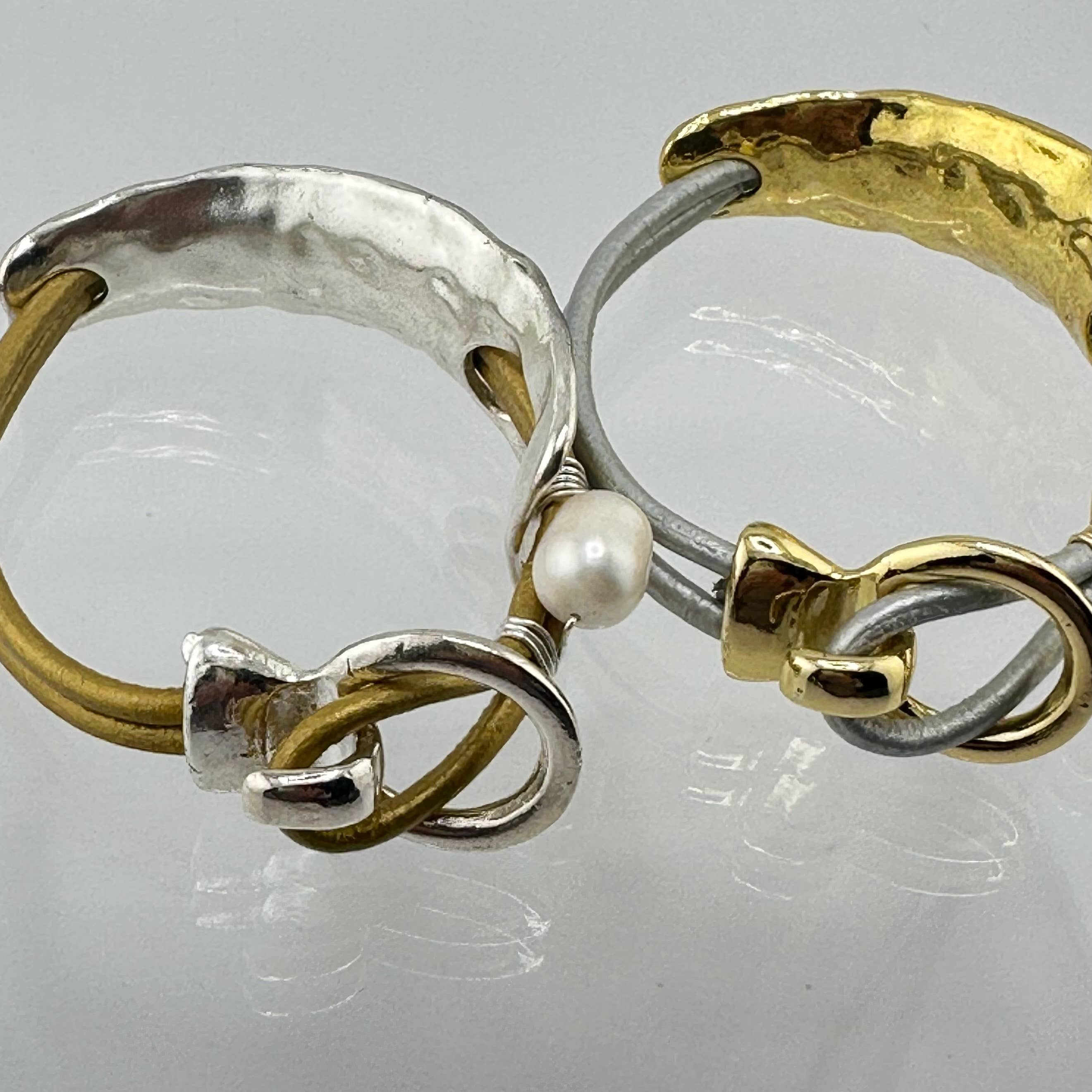 Beauty In Stone Jewelry - Wholesale Bangle Bracelet - Curved Cuff Bracelet With Leather & Pearl 4