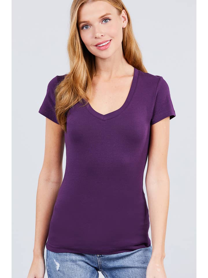 Active Basic | Active USA - Wholesale T-Shirt - Women's - Short Sleeve Cotton Jersey V-neck Top4