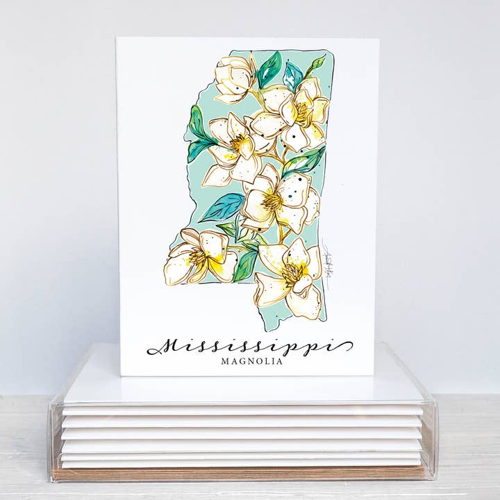 Mississippi Pink Lady Slipper State Flower Notecard Set for wholesale by Amanda Klein Co.