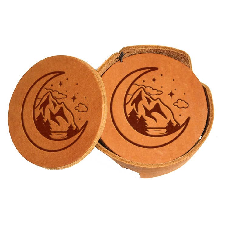 Oowee Products - Wholesale Coasters - Retail Ready Pick-A-Logo Leather Round Coasters Set8