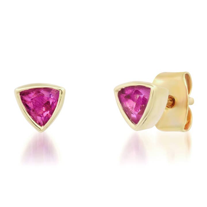 Brincos de Prego com Pedra Preciosa de Bisel de Faca 14K - Turmalina Rosa por atacado de Elliot Young Fine Jewelry