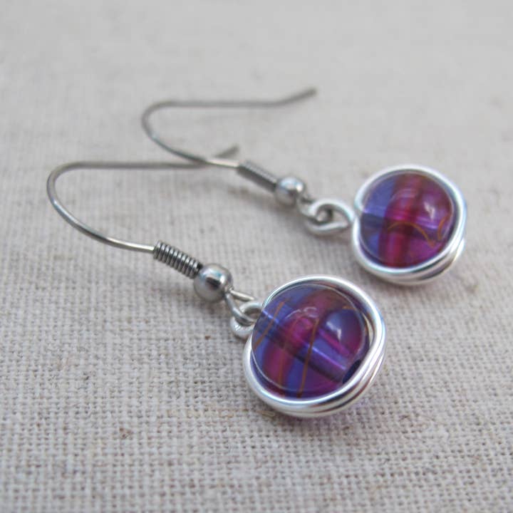 Fuchsia & Purple Dangle Stainless Steel Earrings for wholesale by Crystal McMaster Jewellery Designer