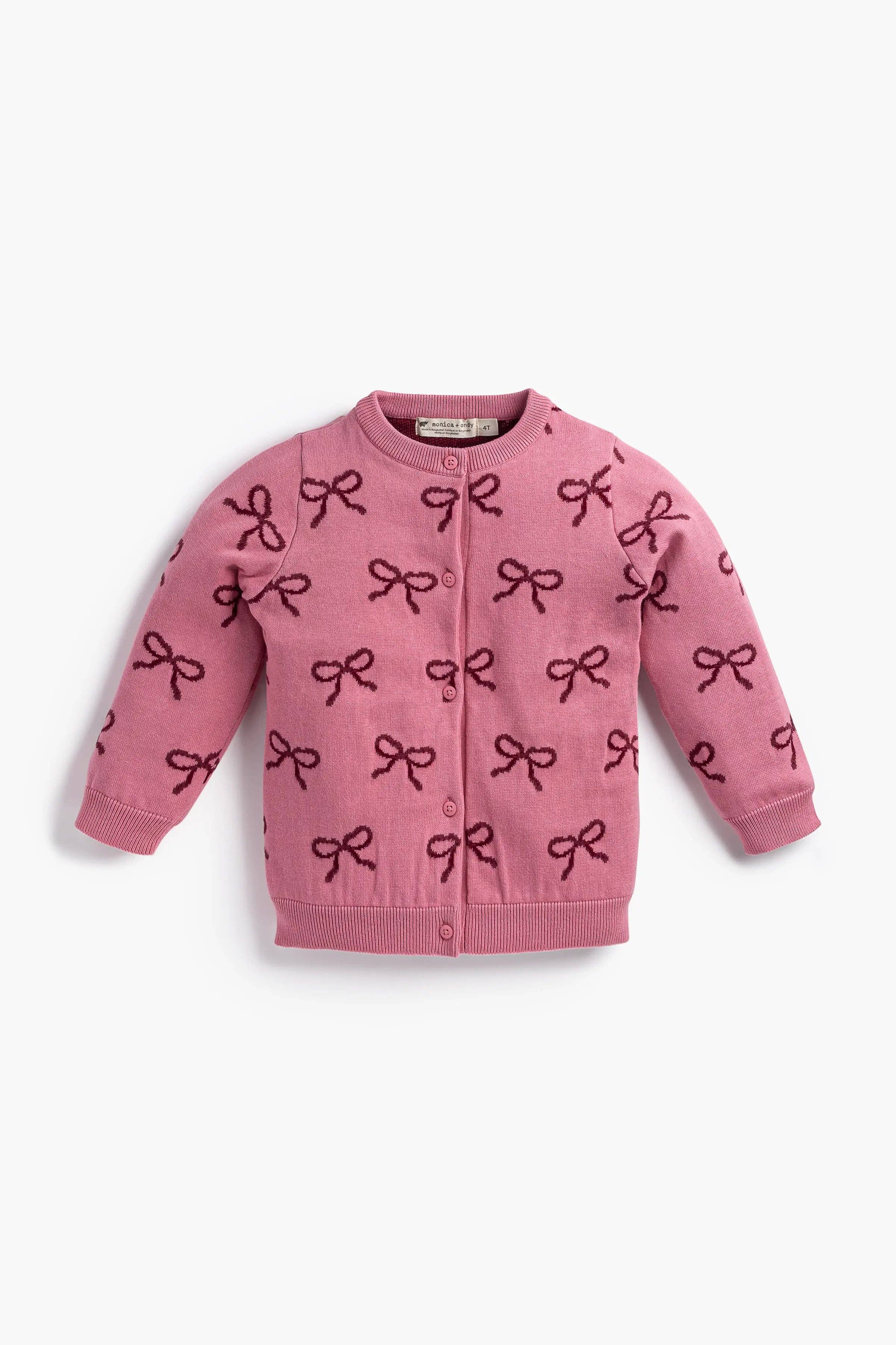 Monica + Andy – Großhandel Strickjacke – Kinder – Klassische Strickjacke_Rosa Bänder0