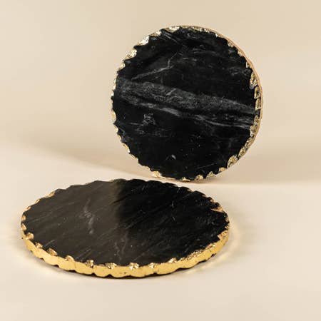 India Handicrafts Inc - Wholesale Trivet - Black Marble Trivet with Gold Edge