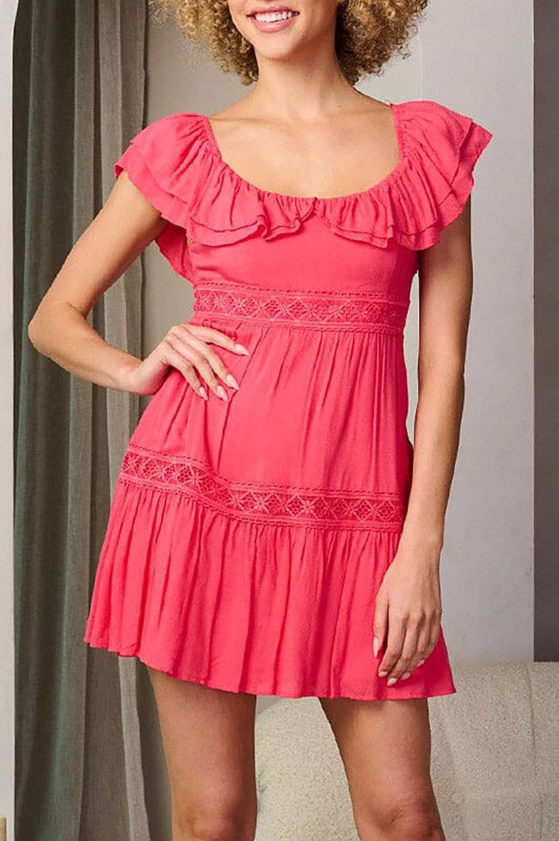 ROUSSEAU - Wholesale Dress - Women's - SHORT SLEEVE RUFFLE TIERED MINI DRESS0