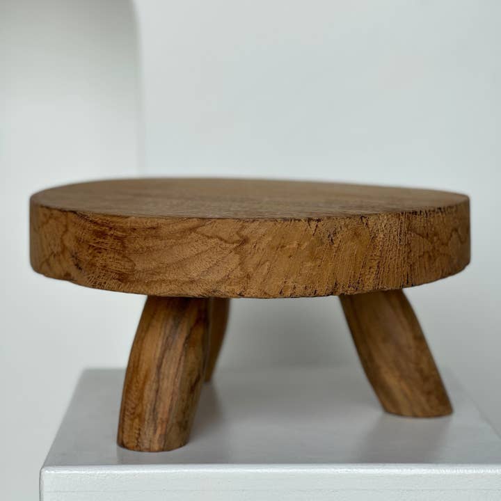 Office Objets - Wholesale Stool - Small low three-legged stool in upcycled blond teak D:30 H:1583