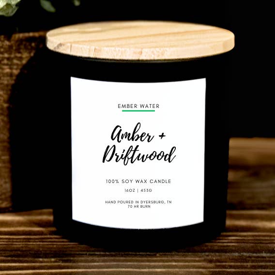 Vela de 16 oz de ámbar y madera flotante 100% de soja para venta al por mayor de Ember Water