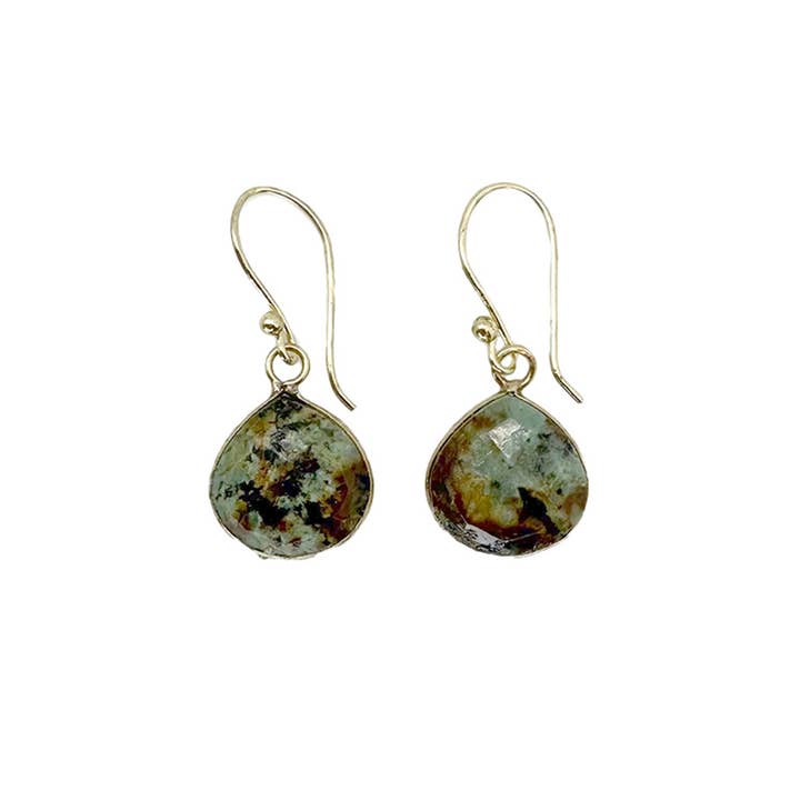 Gold Plated Earrings with Semi-Precious Stone - Turquoise for wholesale by Anju Jewelry