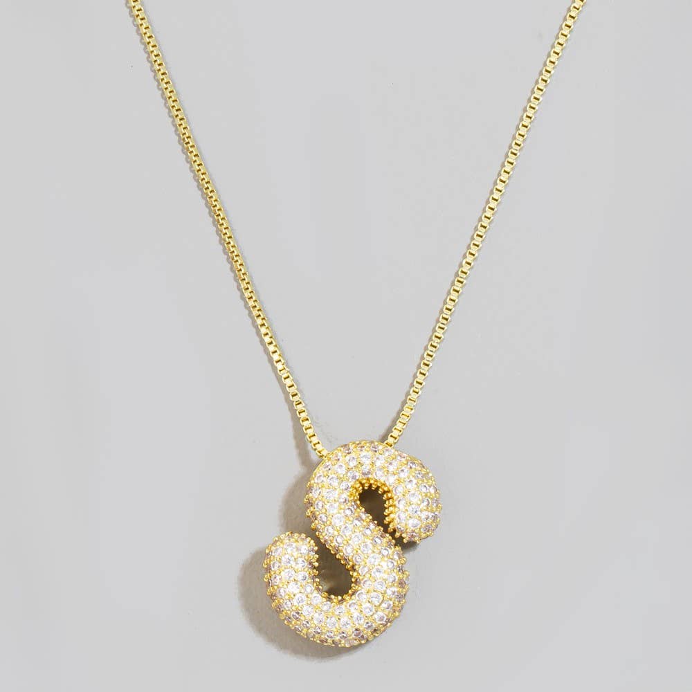 The Looks by Fame Accessories - Venta al por mayor Collares con colgantes/abalorios - Collar con colgante inicial de burbuja pavé18