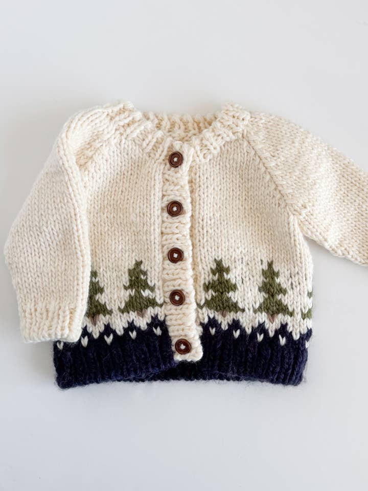 Tree Cardigan Navy Baby Kid Forest Fall Winter Apparel for wholesale by Figgy Friends