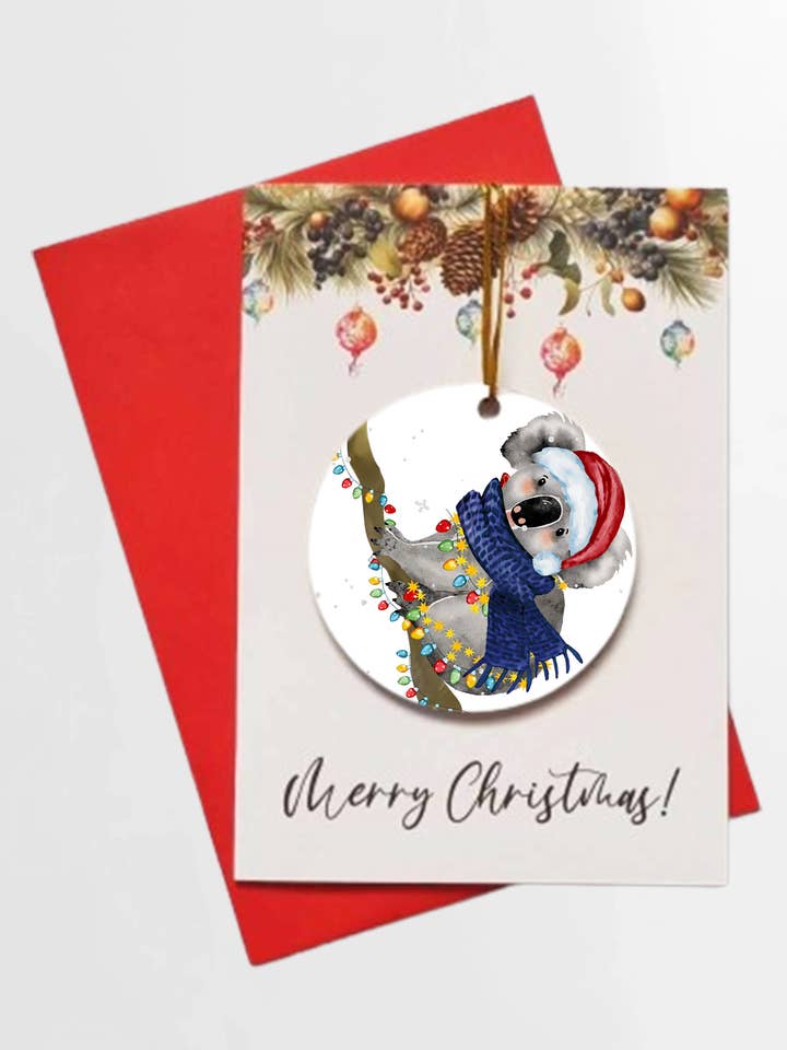 Tarjeta de felicitación navideña con forma de koala y bola desmontable para venta al por mayor de Homemade Hollydays Wholesale