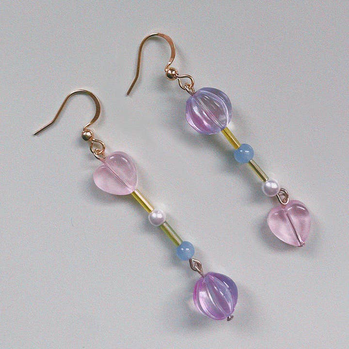 Cienna Dangly Purple Pink Heart Glass Earring for wholesale by Casa 184