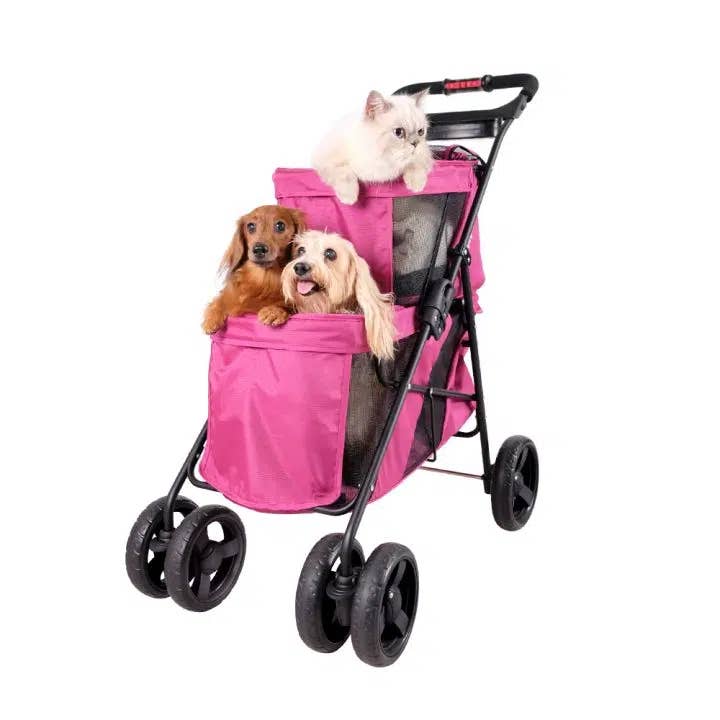 Ibiyaya - Wholesale Pet Carrier - Cat/Dog - Double Decker Pet Bus, Foldable Two Dog-Cat Stroller