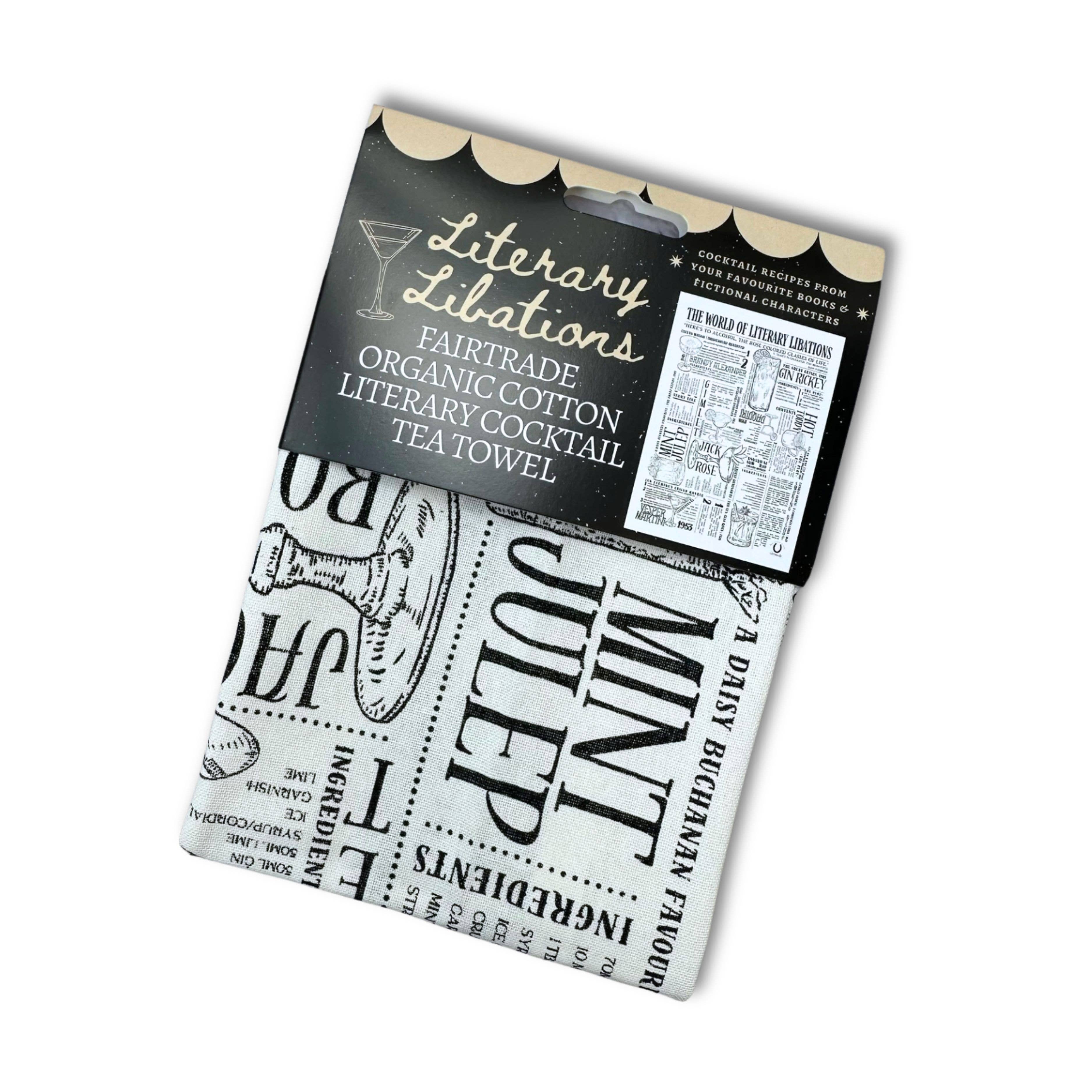 GiftSmith - Venta al por mayor Paños de cocina - Literary Libations: paño de cocina de algodón Fairtrade para cócteles2