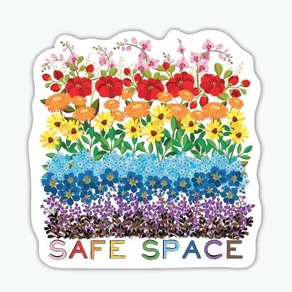 Merrily Paper - Wholesale Sticker - LGBTQ+ Safe Space Floral Rainbow Sticker0