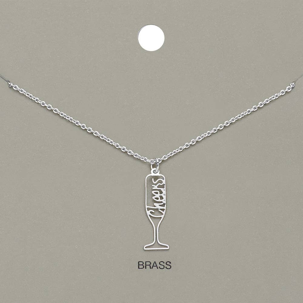 Sensibling Corp. - Wholesale Pendant/Charm Necklace - Cheers Message Wine Glass Brass Metal Pendant Necklace2